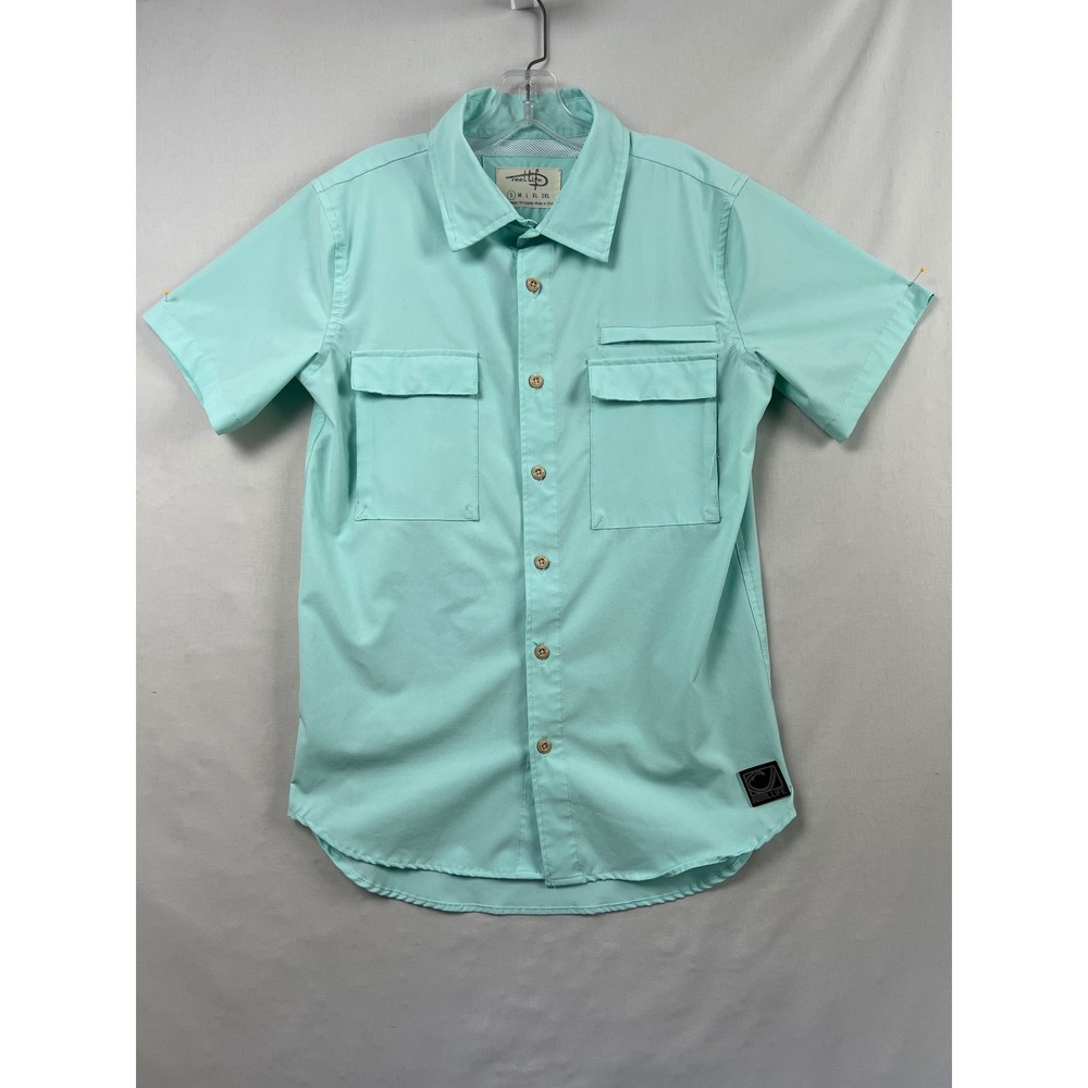 Reel Life Fishing Shirt Mens Small Seafoam Green Vented Short Sleeve Performance